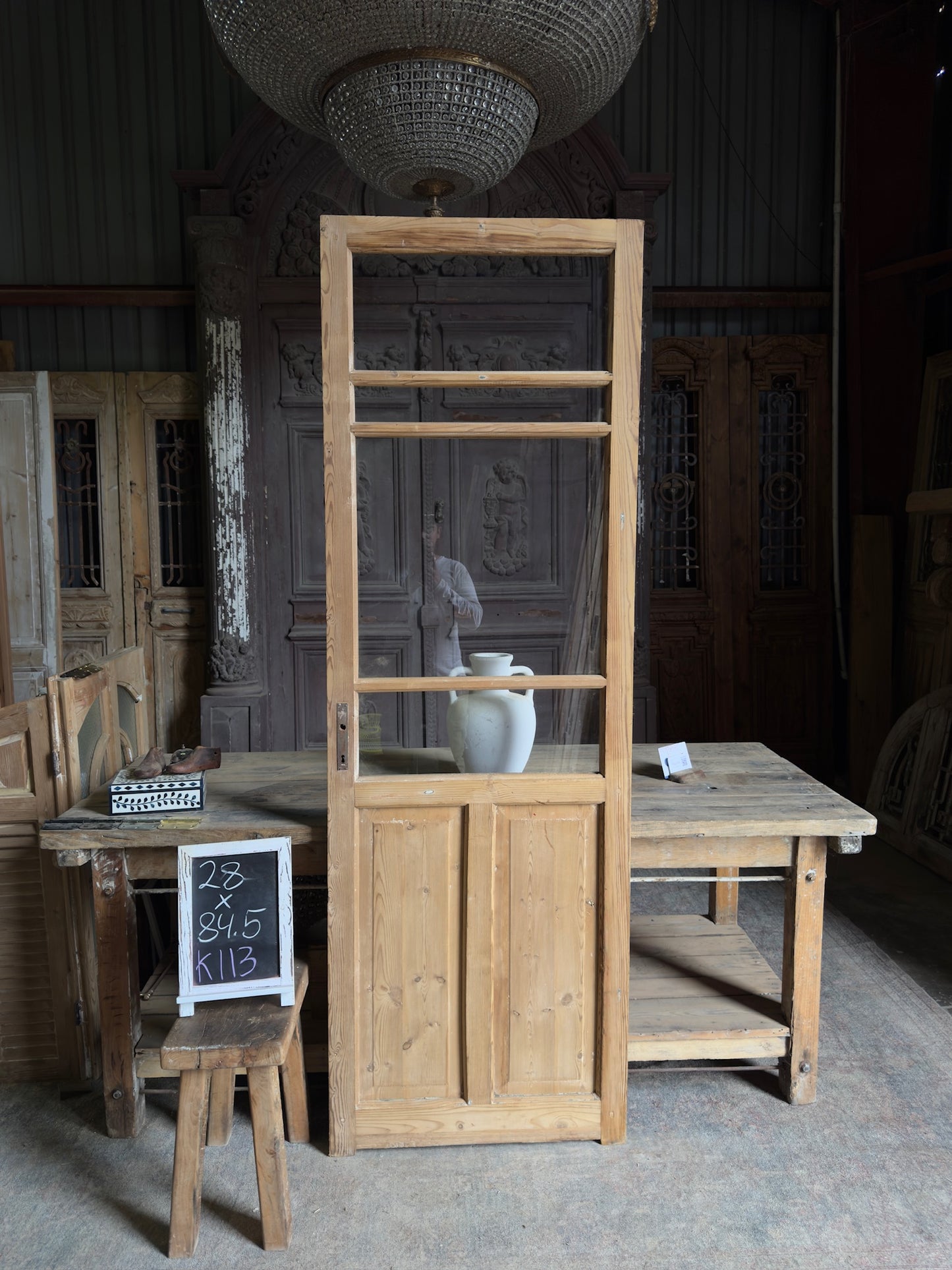 19th Century Antique Glass Door - 28x84.5 K113
