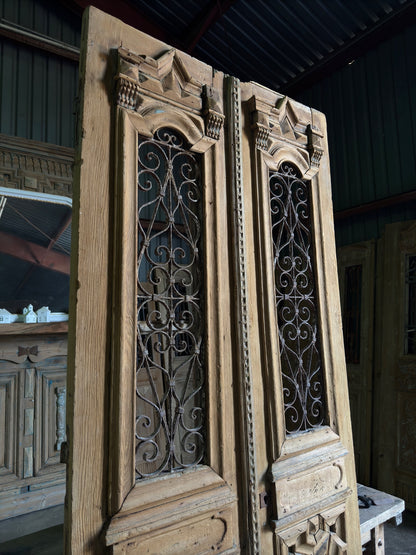 Bold Carved Antique Iron Entry Doors - 44.5x100.5 H142