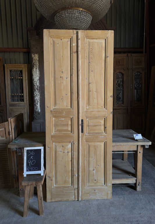3 Panel Antique Solid French Doors - 36x90 K400