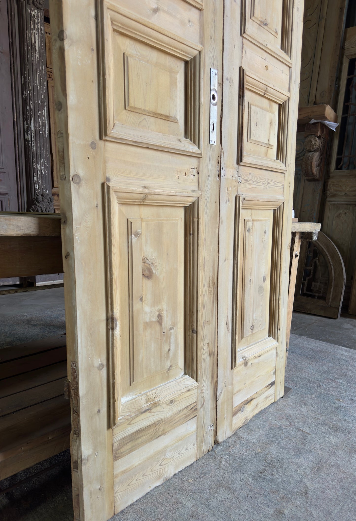 3 Panel Antique Solid French Doors With Raised Molding - 43x108 K222