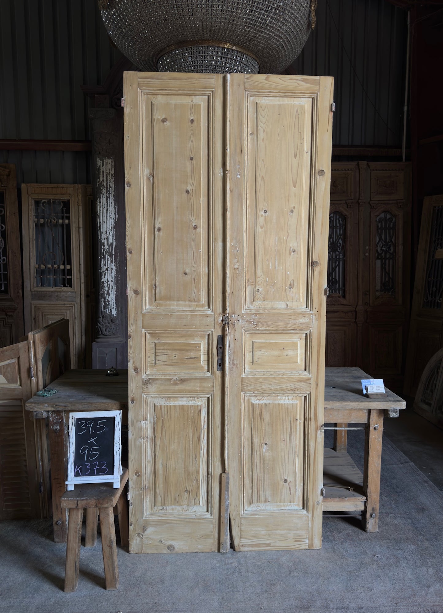 3 Panel Antique Solid French Doors - 39.5x95 K373