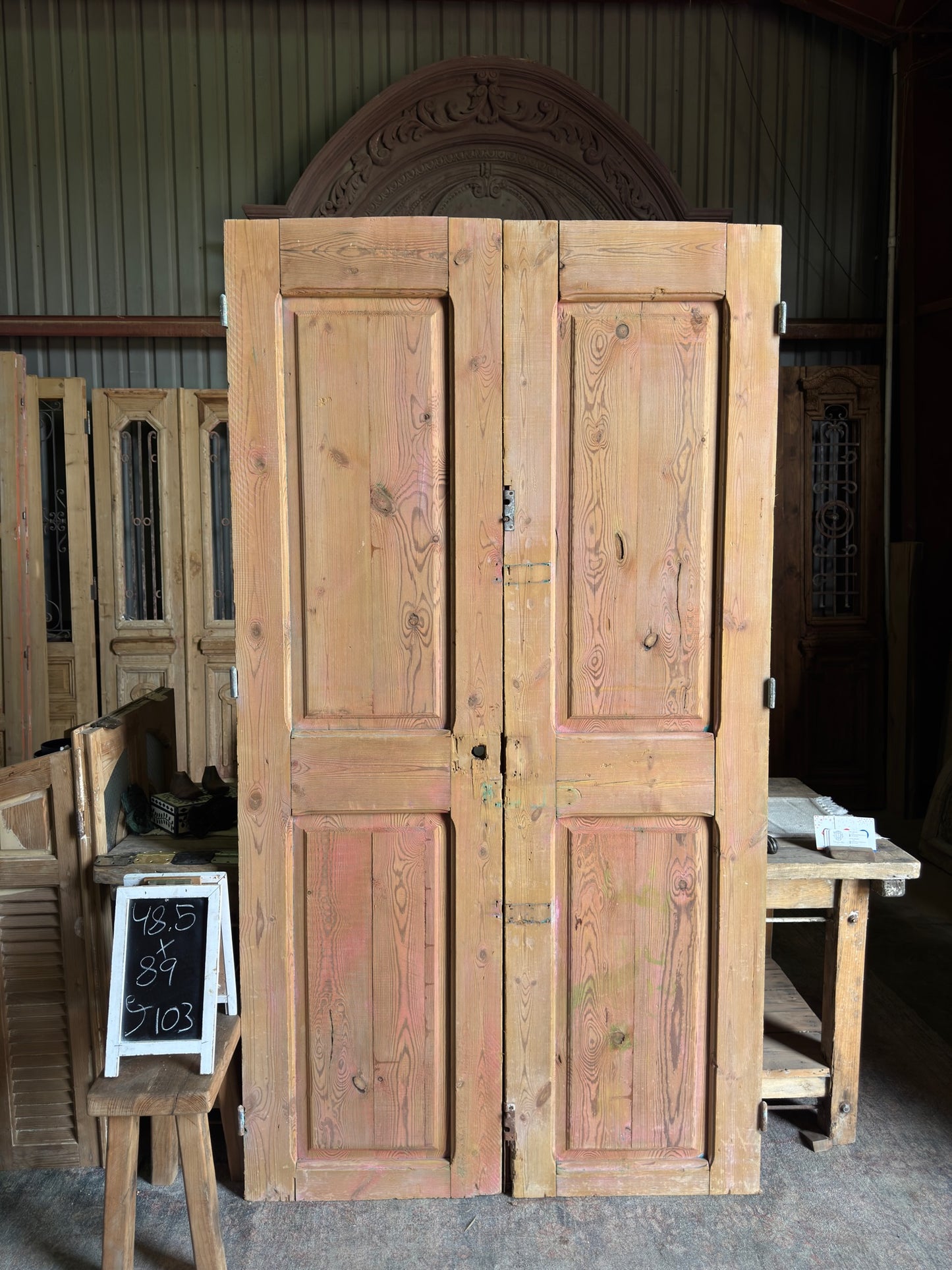 Flower Carved Antique French Doors - 48.5x89 J103