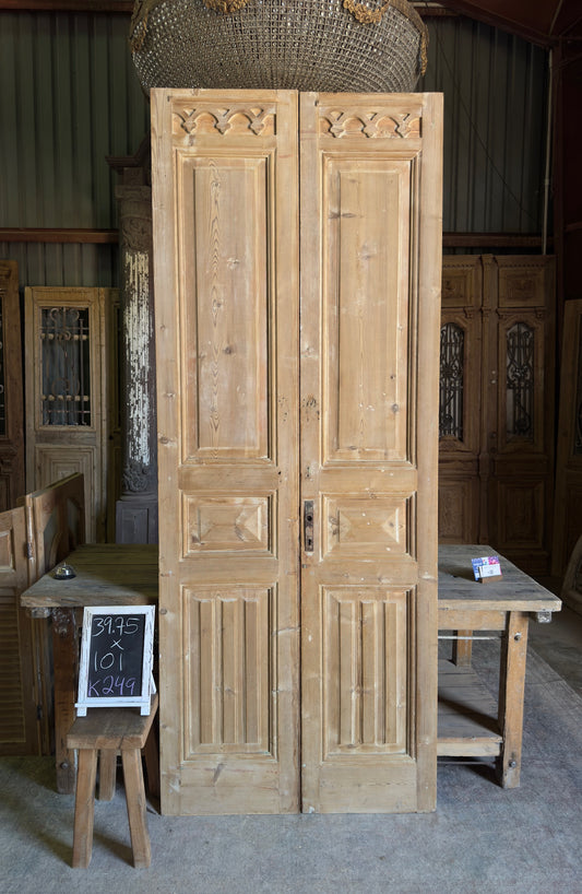 Unique 3 Panel Antique Solid French Doors - 39.75x101 K249