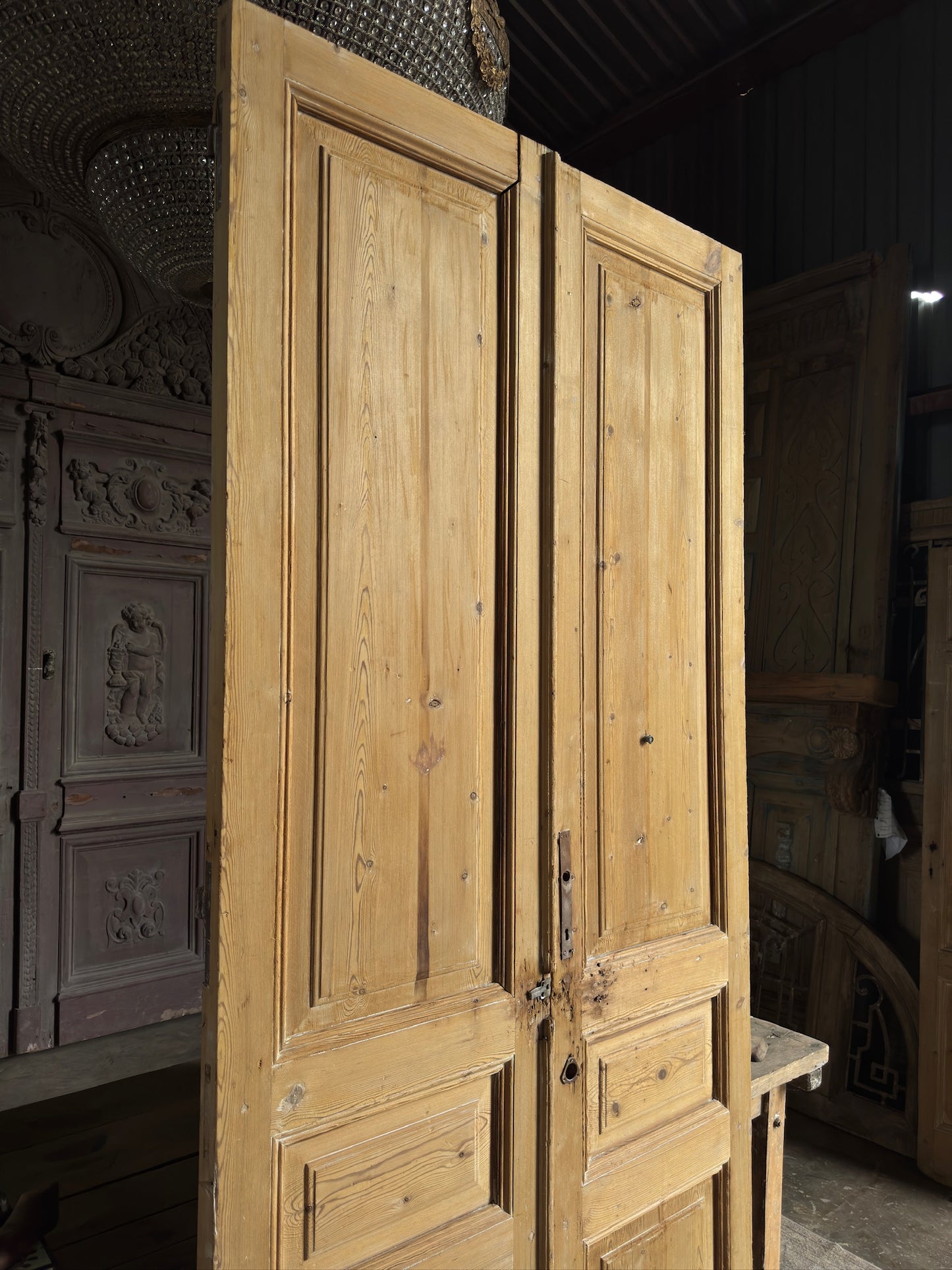 3 Panel Antique Solid French Doors - 45x100 K53
