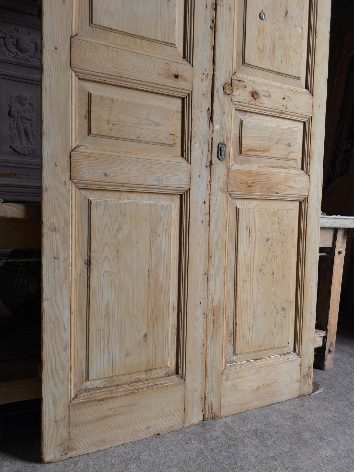 3 Panel Antique Solid French Doors - 44x97.25 J432