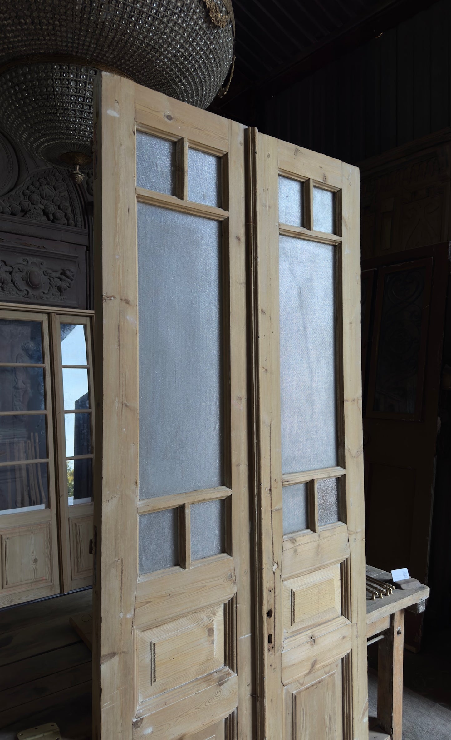Antique Obscured Glass 6 Lite French Doors - 39.25x94 - L517