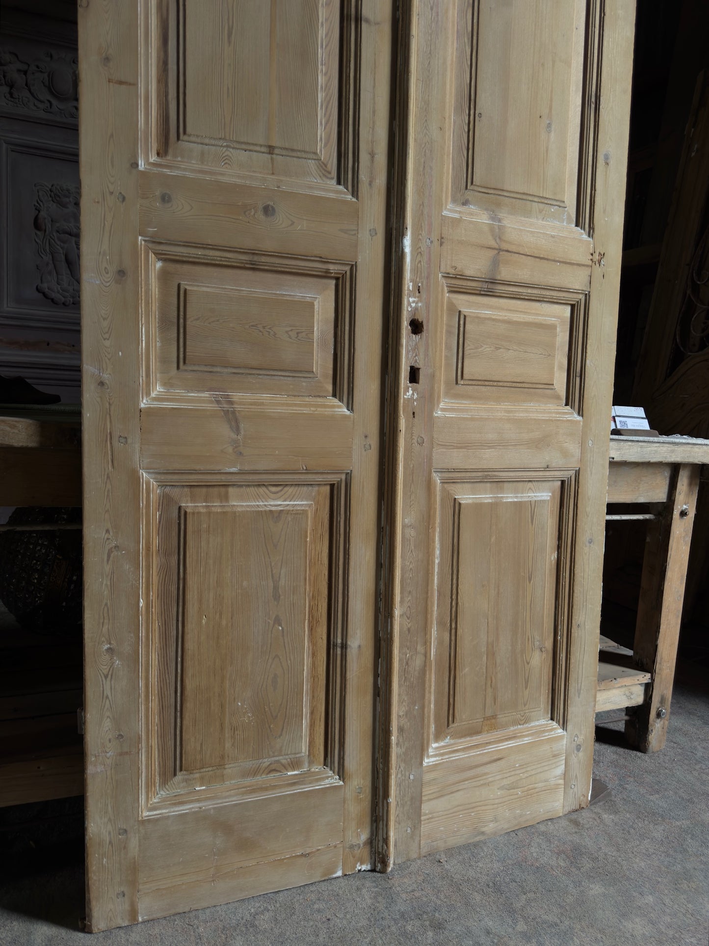 3 Panel Antique Solid French Doors - 40x98 J449