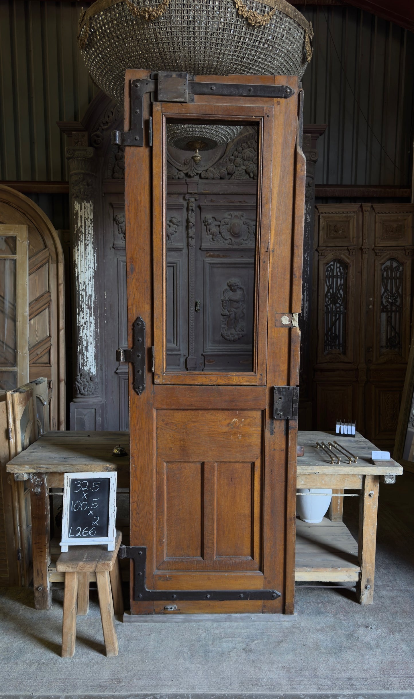 European Full Glass Antique Single Door - 32.5x100.5 - L266