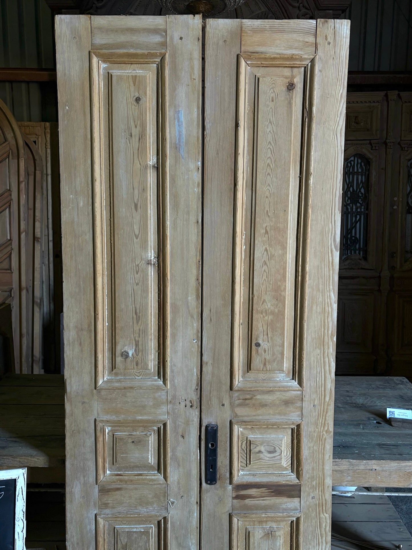Raised Molding 3 Panel Antique Solid French Doors - 34.75x87 - L94
