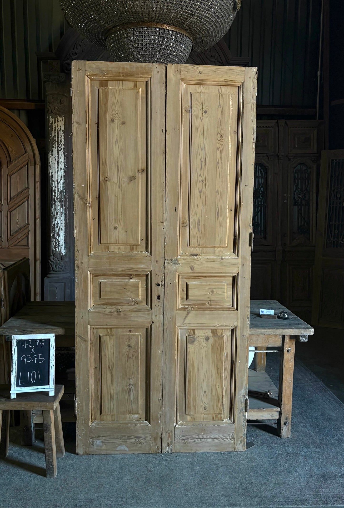 3 Panel Antique Solid French Doors - 42.75x93.75 - L101