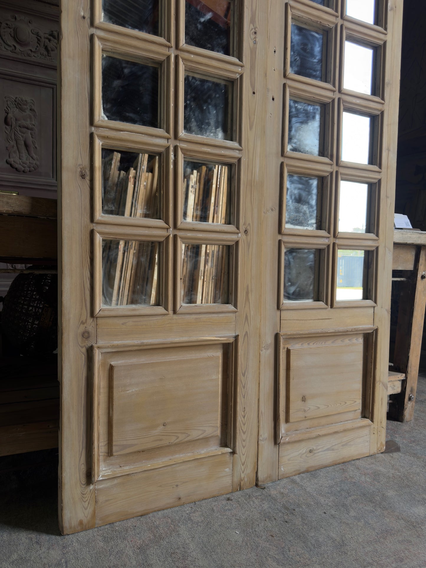 Mirrored Arched Antique Glass Doors - 42.5x92.75 J516