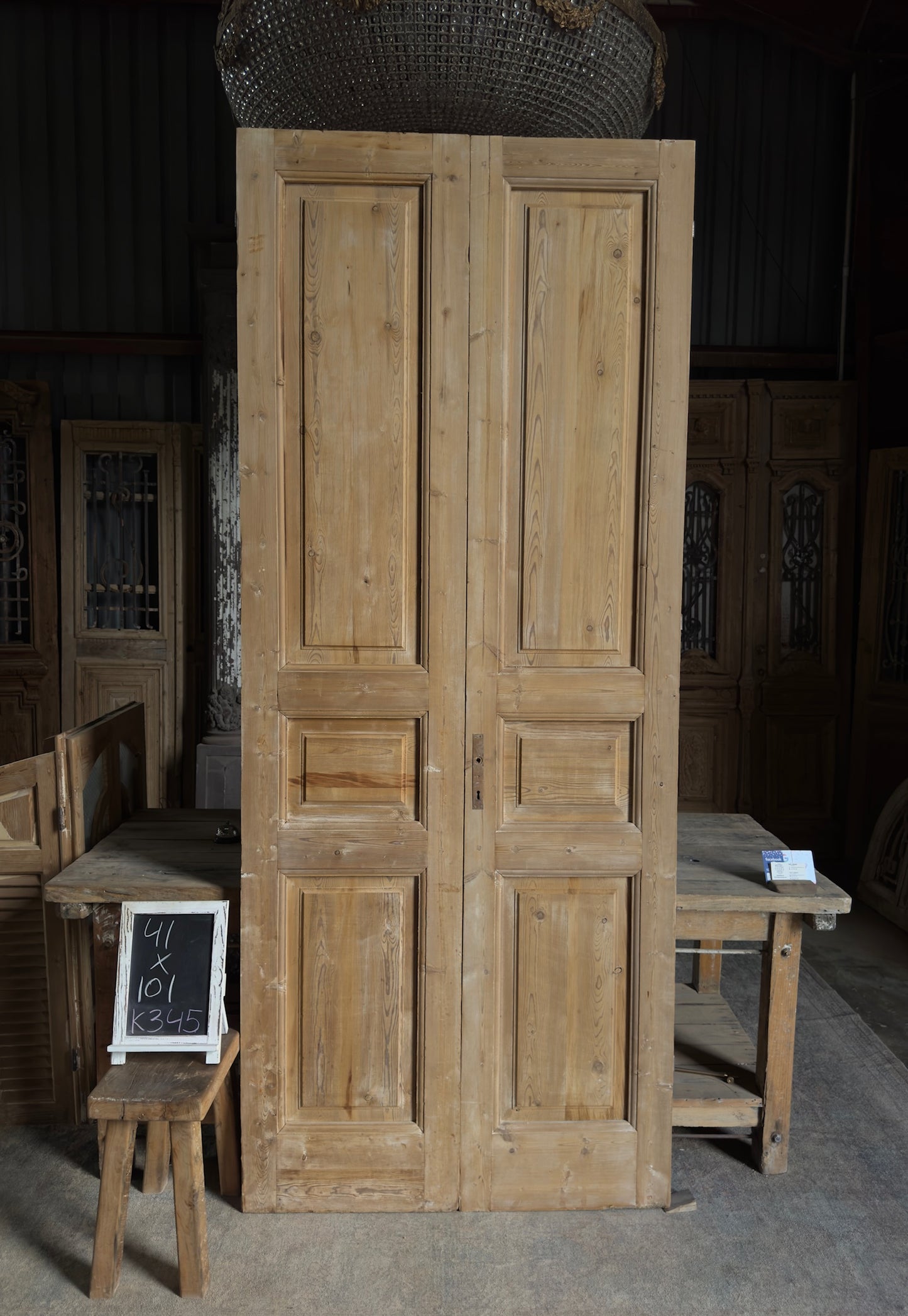 3 Panel Antique Solid French Doors - 41x101 K345
