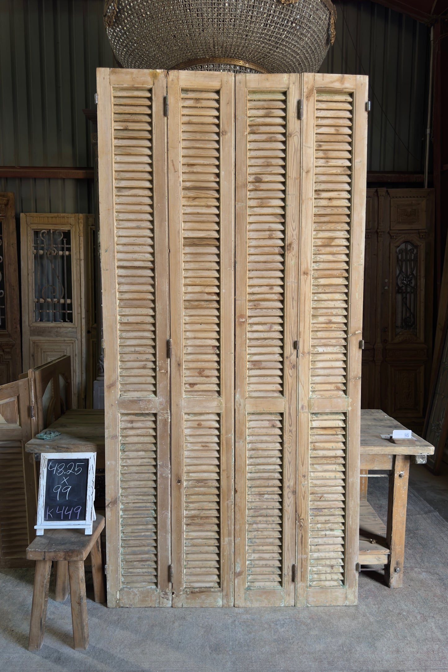 European French Antique Louvered Shutters - 48.25x99 K449