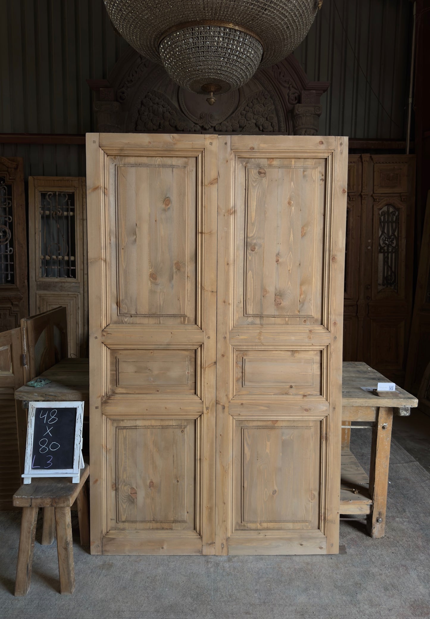 Handcrafted 3 Panel Solid French Doors - 48x80 L3