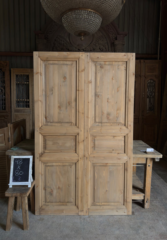 Handcrafted 3 Panel Solid French Doors - 48x80 L3