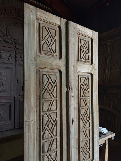 Antique Carved 3 Panel Solid Doors - 41.25x92.5 J149