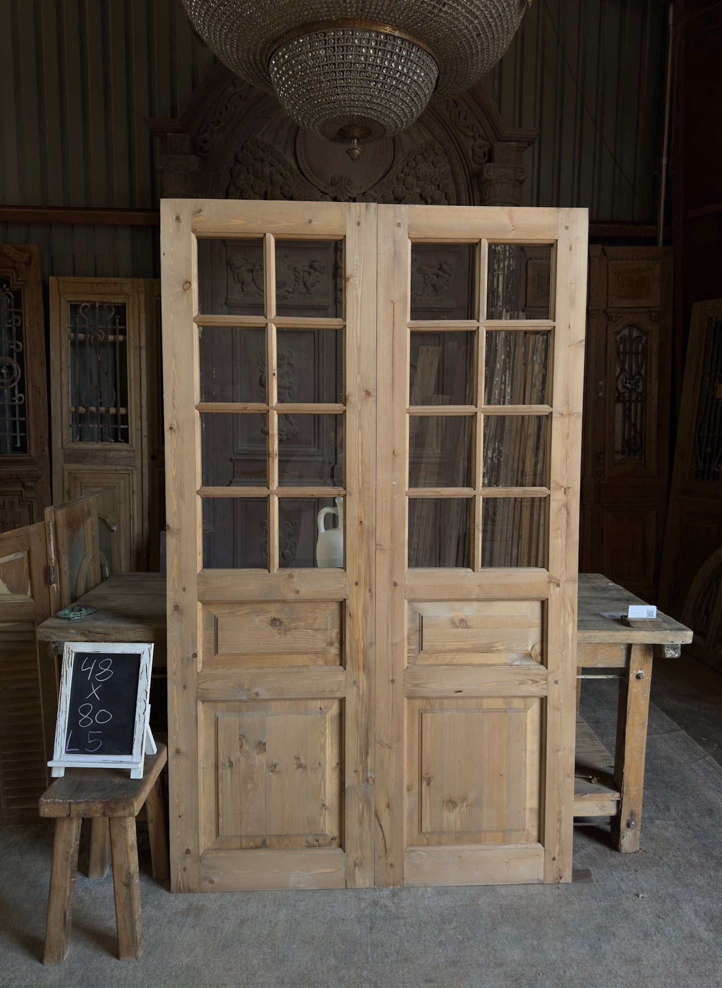 Handcrafted 8 Lite Glass French Doors - 48x80 L5