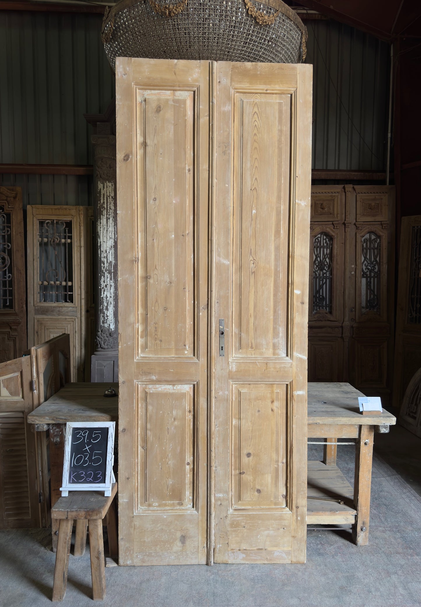 2 Panel Antique Solid French Doors - 39.5x103.5 K323