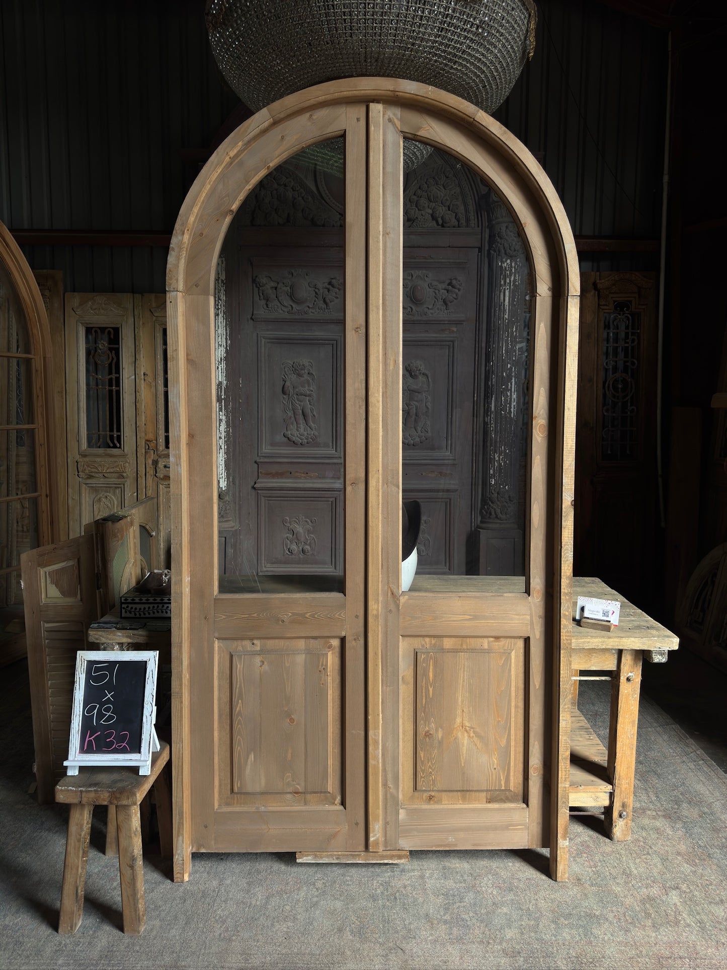 Handcrafted Arched Open Glass French Door Unit - 48x96 K32
