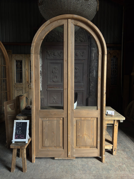 Handcrafted Arched Open Glass French Door Unit - 48x96 K32