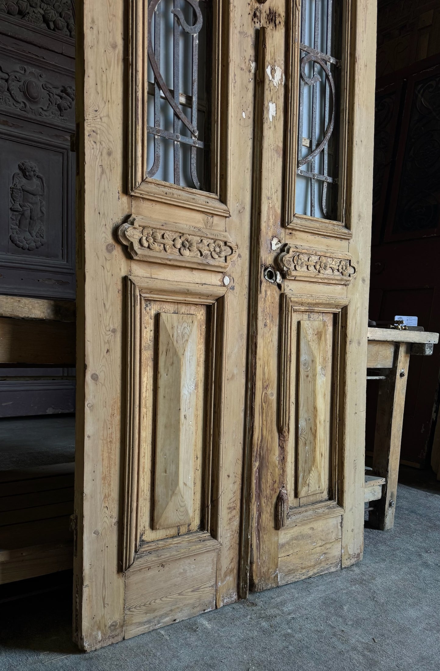 Antique Iron French Double Doors - 38x88 - L286