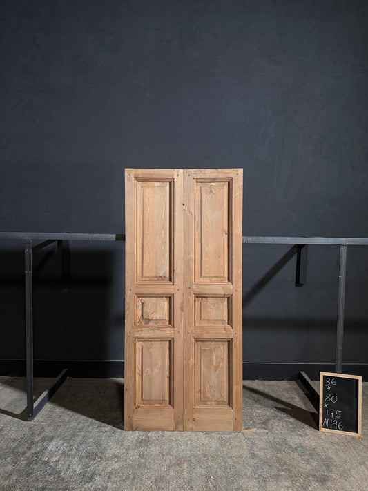 Handcrafted 3 Panel Solid French Doors - 36x80 - N196