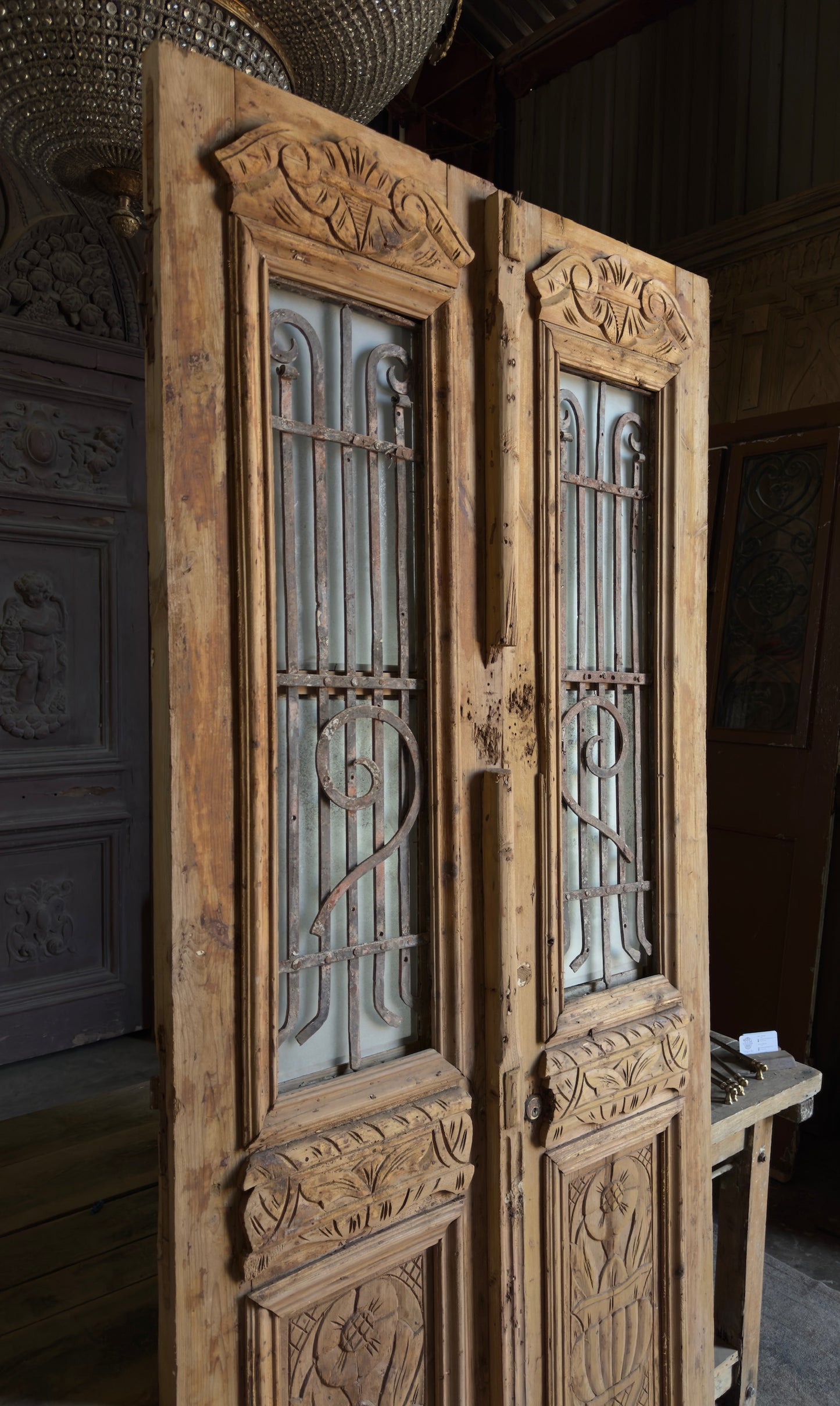 Carved Antique Iron Double Doors - 39.5x90.5 - L294
