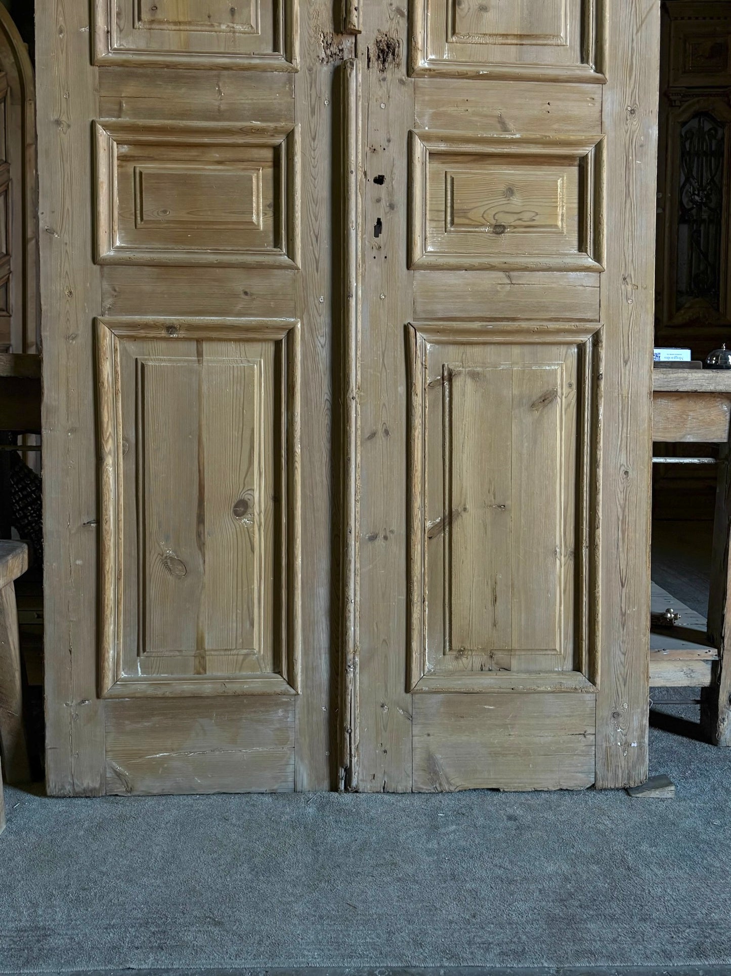 Raised Molding 3 Panel Antique Solid French Doors - 43.75x100 - L99