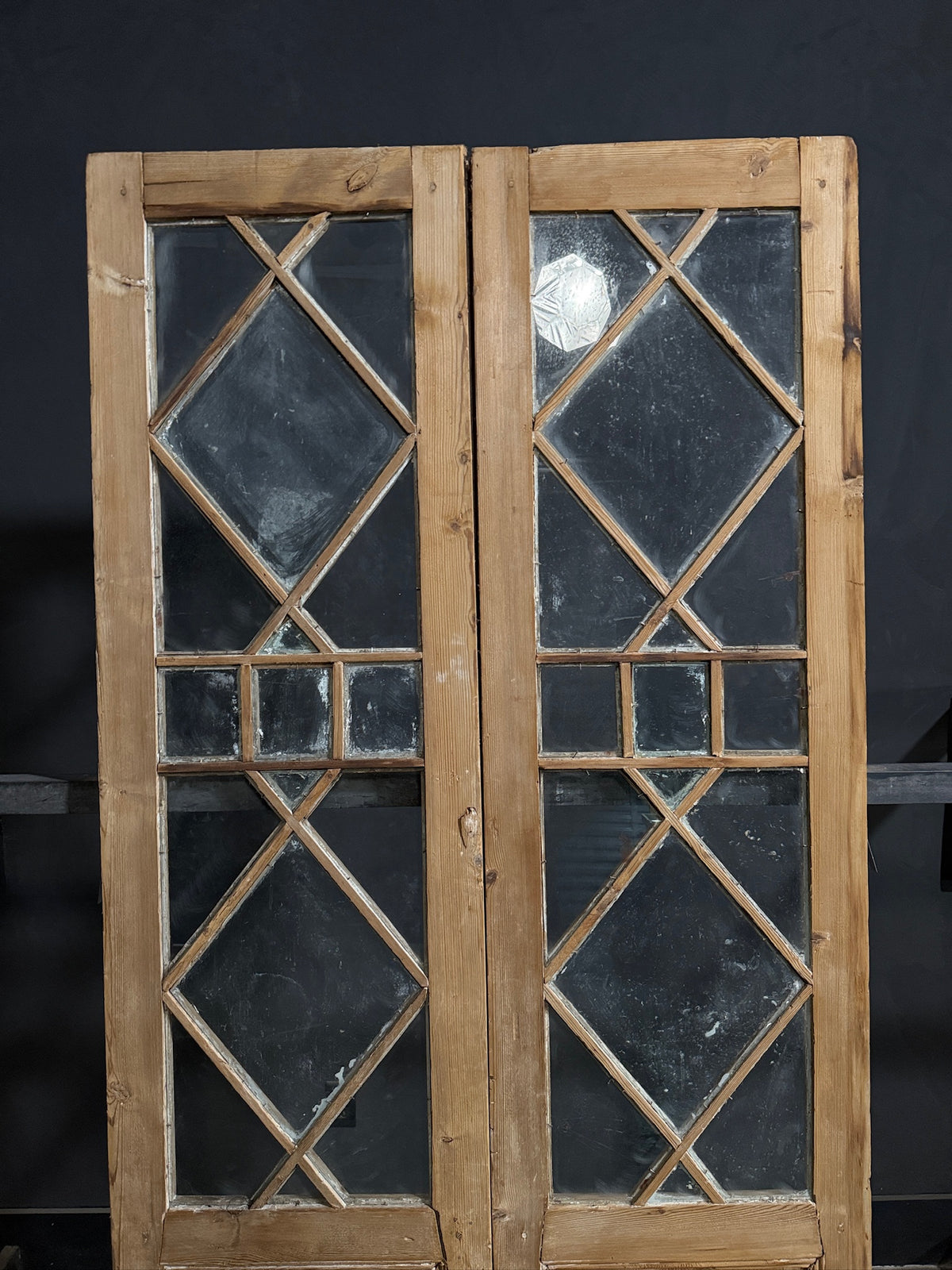 Antique Diamond Lattice Glass French Doors - 44.5x97 - N747
