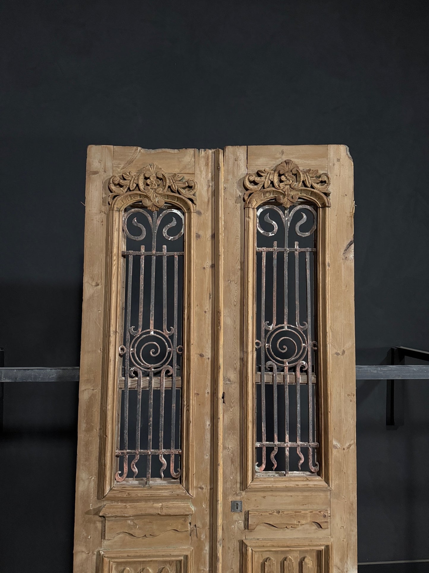 Antique Carved Iron French Doors - 42.5x95 - N278