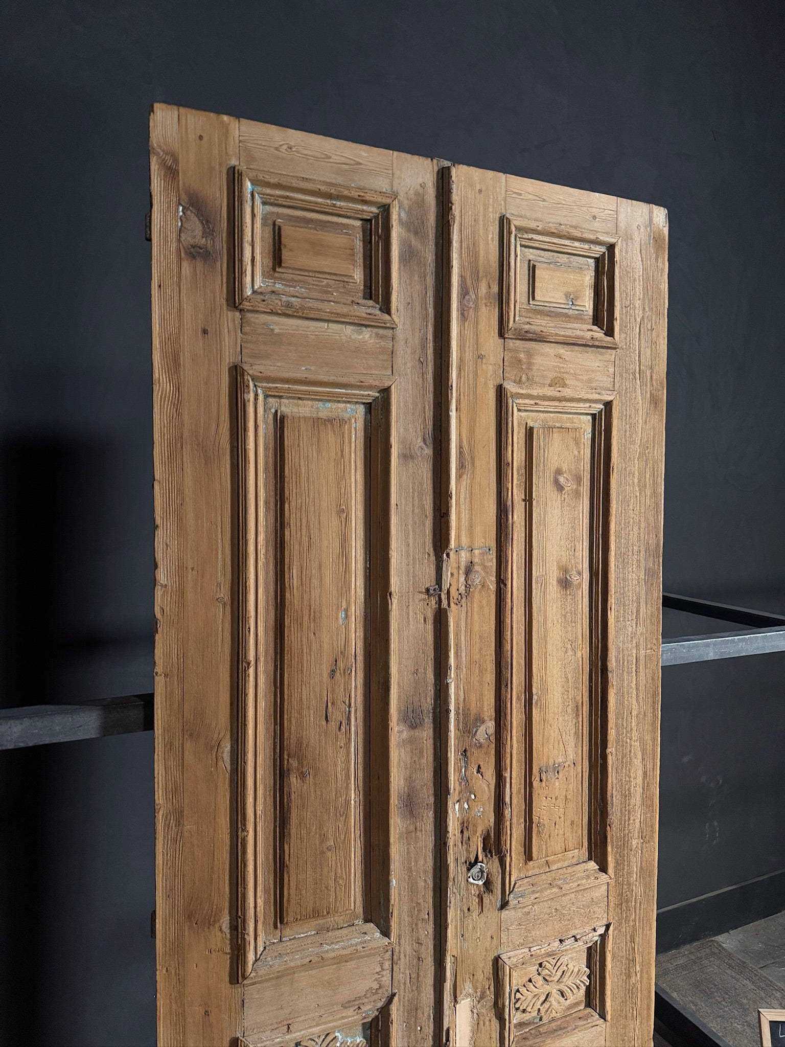 Antique Carved 4 Panel Double Doors - 43.5x98.5 - N644