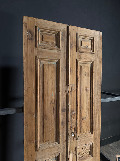Antique Carved 4 Panel Double Doors - 43.5x98.5 - N644