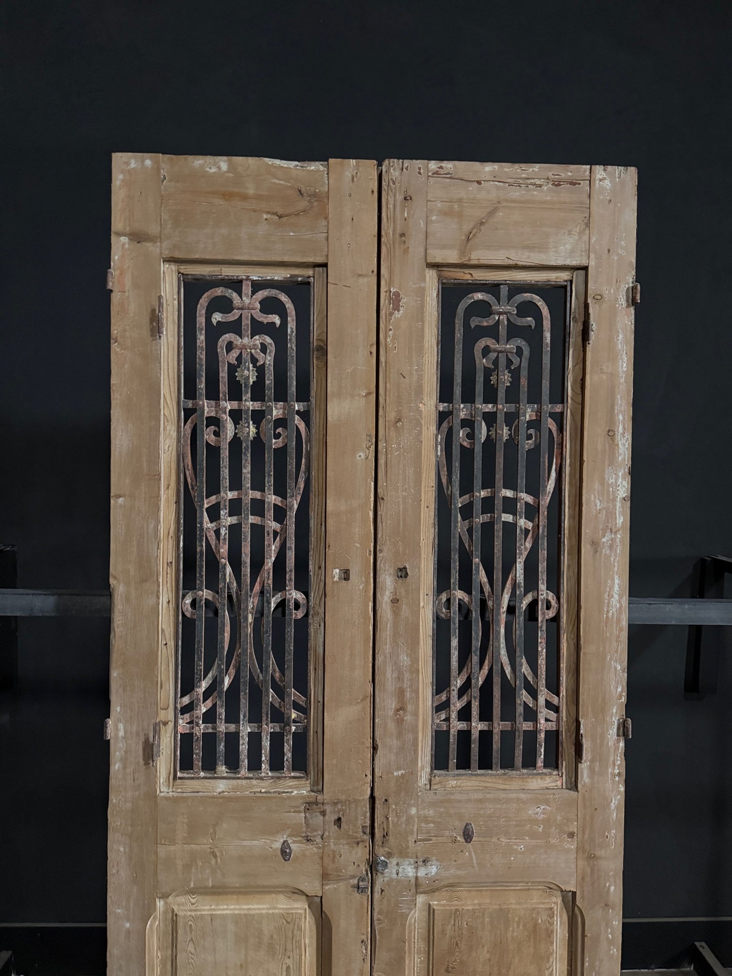 Antique Carved Iron French Doors - 44x97 - N336