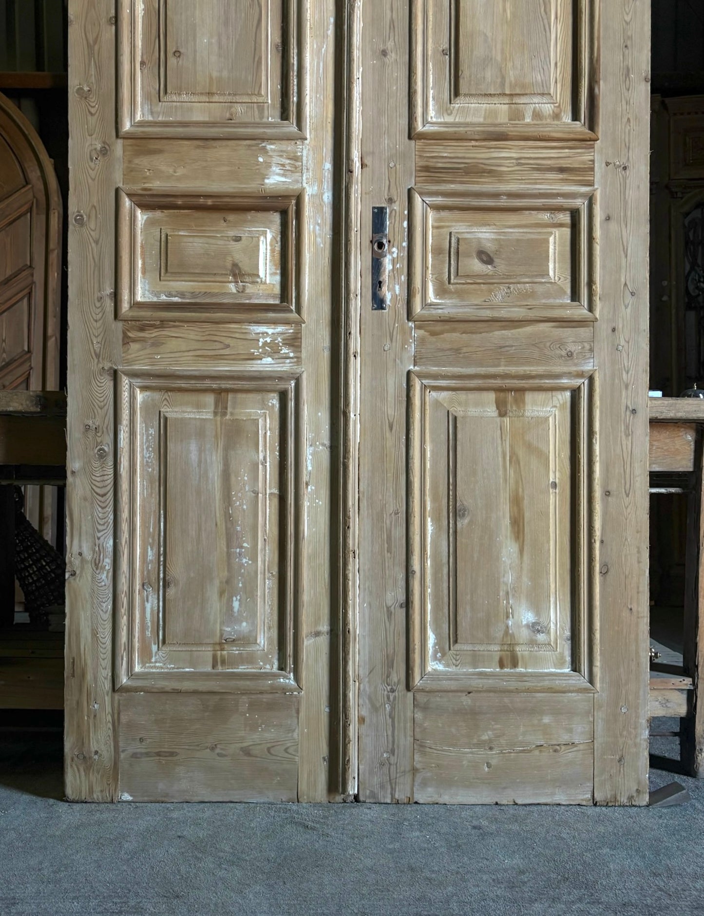 Raised Molding 3 Panel Antique Solid French Doors - 43.75x94.25 - L100