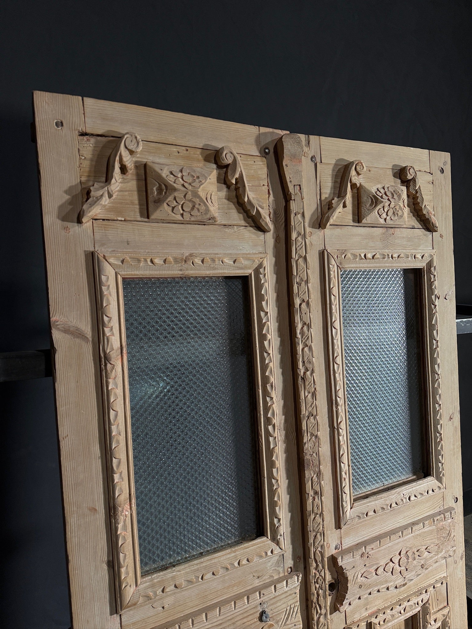 Antique Carved 1 Lite French Doors - 47x80.25 - N601