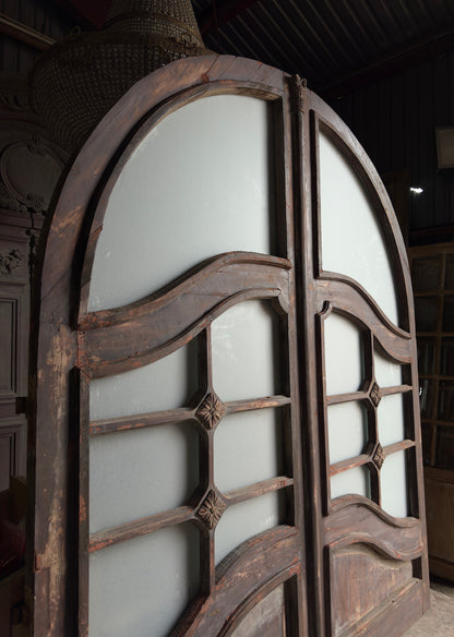 French Chateau Arched Glass Antique Double Doors - 97.5x118.5 - L462