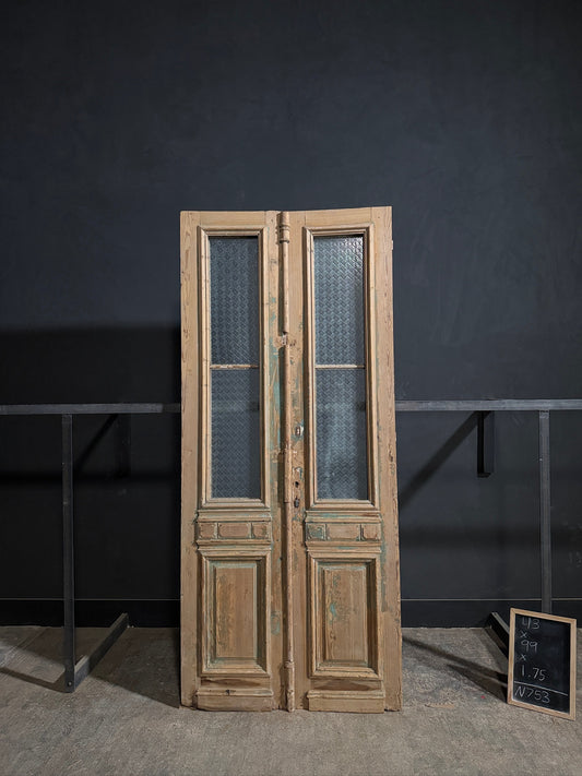 Antique Textured Glass Raised Panel French Doors - 43x99 - N753