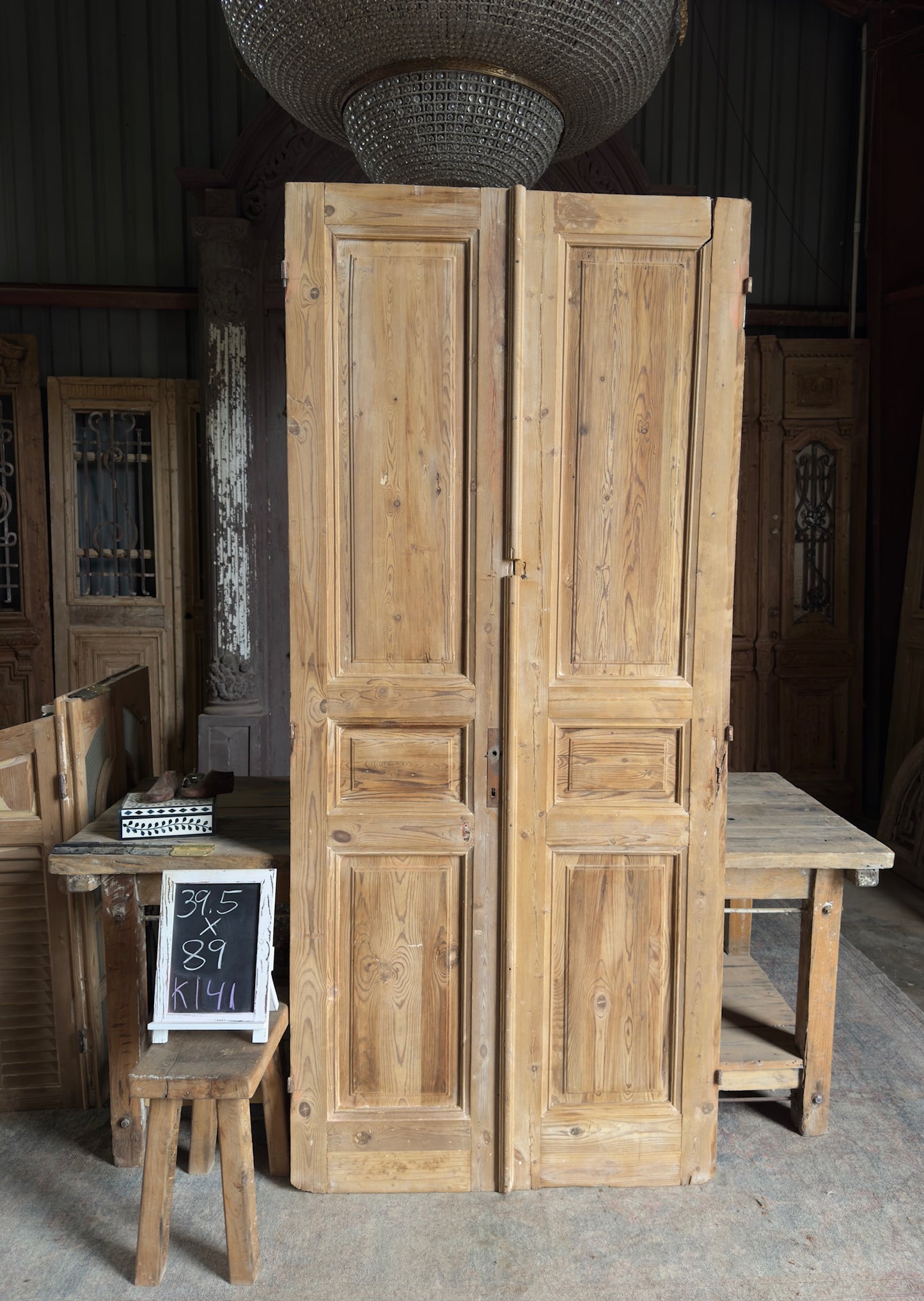 3 Panel Antique Solid French Doors - 39.5x89 K141