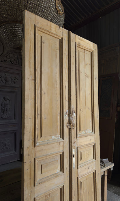 Raised Molding 3 Panel Antique Solid French Doors - 43.5x100 - L356