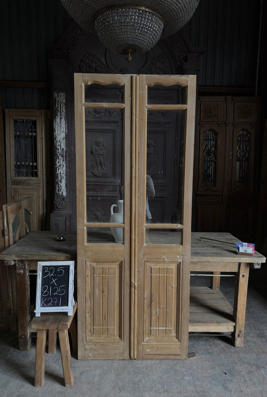 Narrow European Antique Glass French Doors - 32.5x81.25 K271