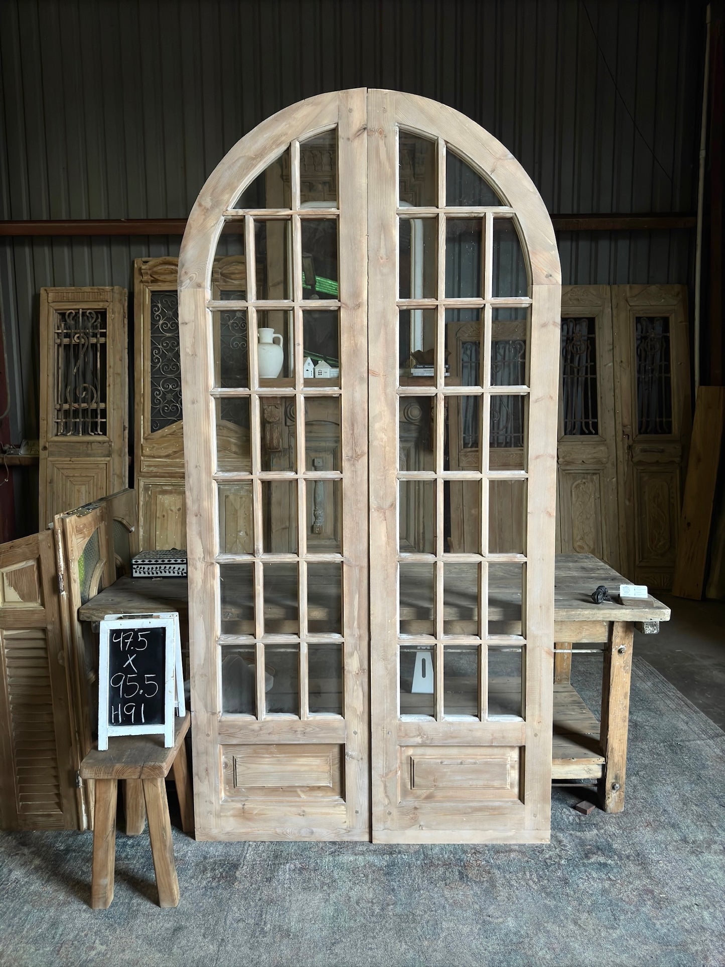(The Ellenor) Handcrafted Arched Glass French Door - 47.5x95.5 H91