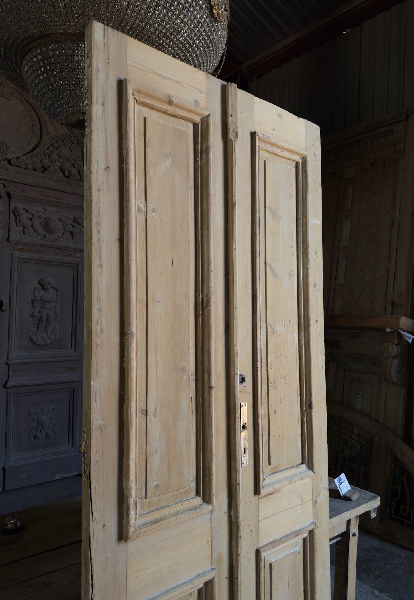 Raised Molding 2 Panel Antique Solid French Doors - 41x96.5 K404