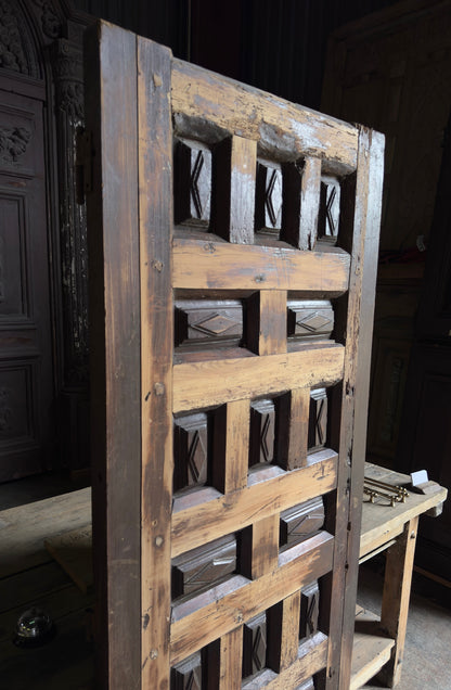 Spanish Coffered Diamond Panel Antique Single Door - 29.5x73 - L249