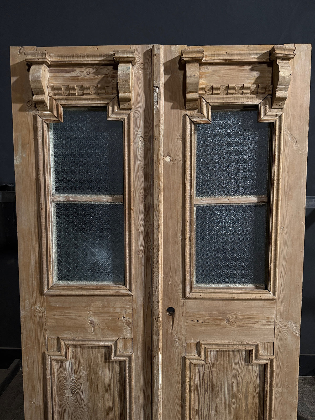 Antique Architectural Textured Glass French Doors - 51.75x85 - N752