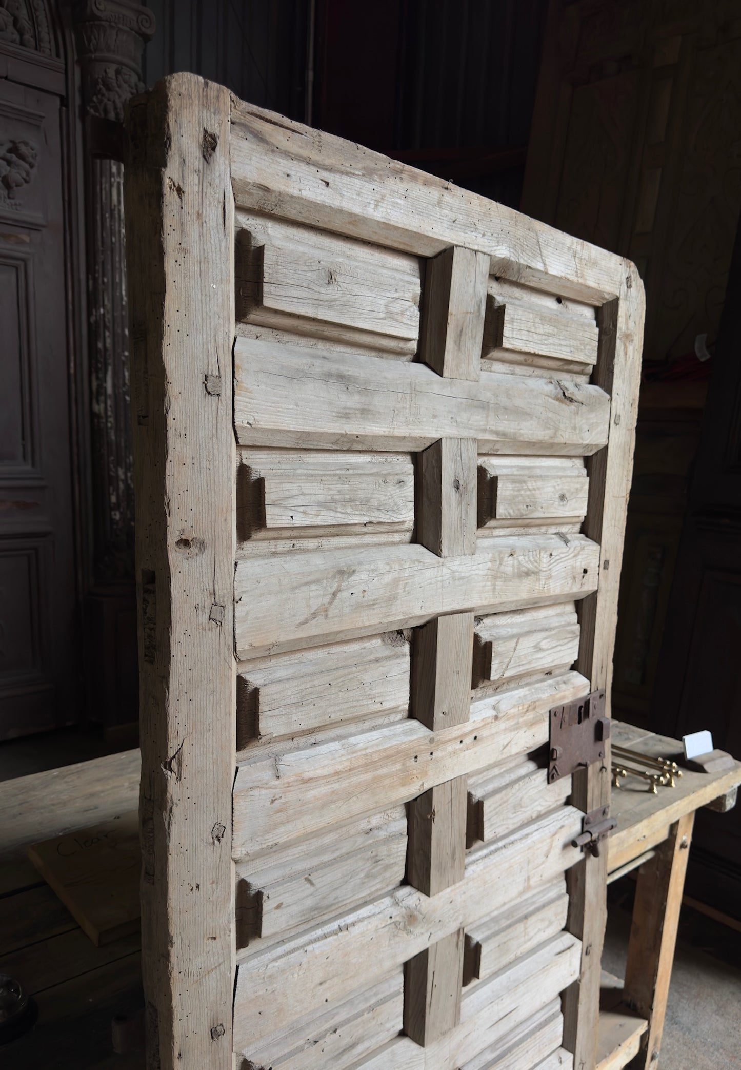 Spanish Coffered Panel Antique Single Door - 29.75x66 - L255