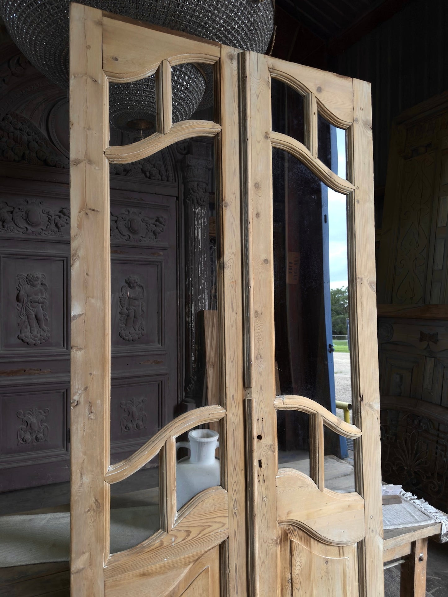 Rare Arched Style Antique Glass French Doors - 43x99.25 J471