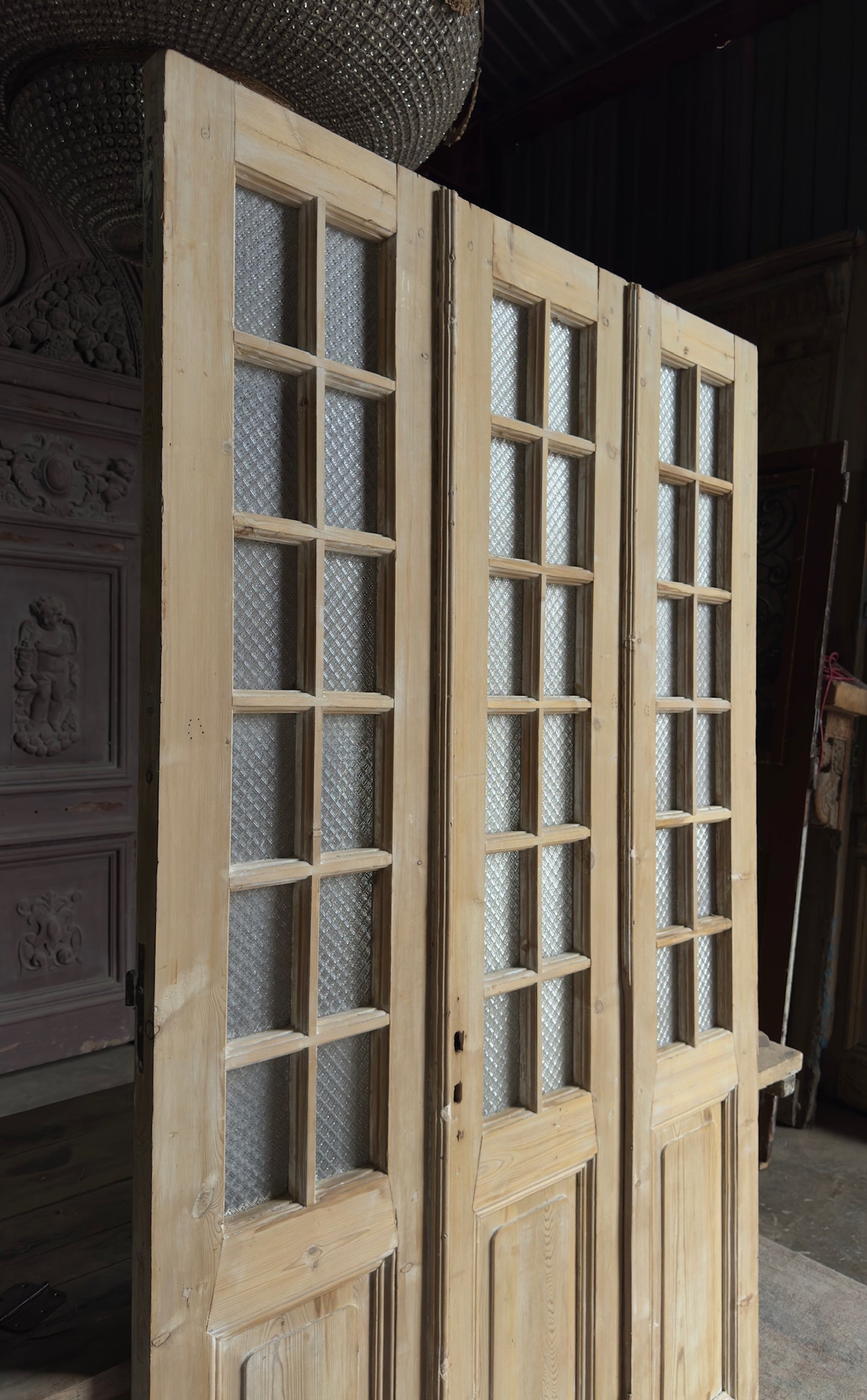 3 Panel Tri-Fold Antique Glass Doors - 54x93.5 - L425
