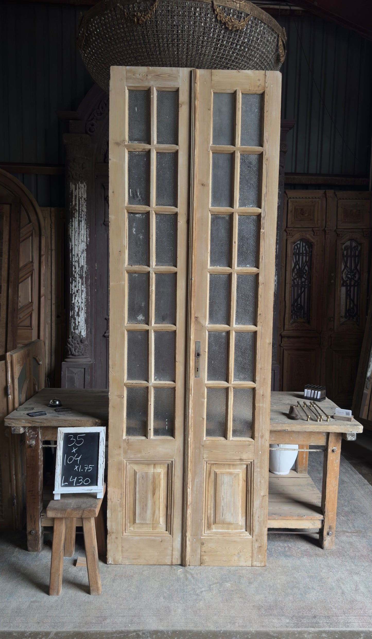 12 Lite Glass Antique French Doors - 35x104 - L430