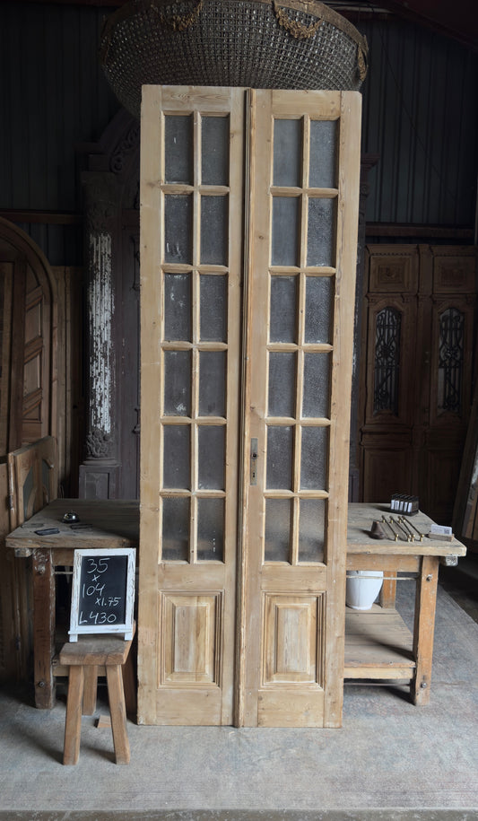 12 Lite Glass Antique French Doors - 35x104 - L430