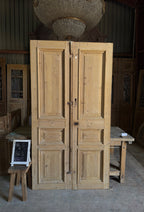 Raised Molding 3 Panel Antique Solid French Doors - 46.5x86.5 K415